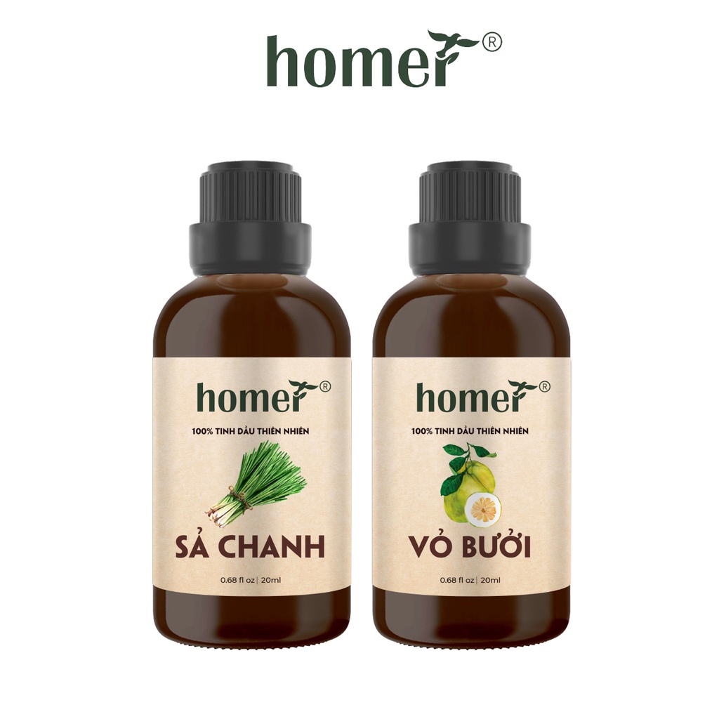 Combo 2 tinh dầu Sả Chanh + Vỏ Bưởi Homer 20ml/chai