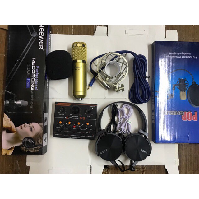 COMBO bộ thu âm sound v9 Mic thu âm Ami bm900 full phụ kiện