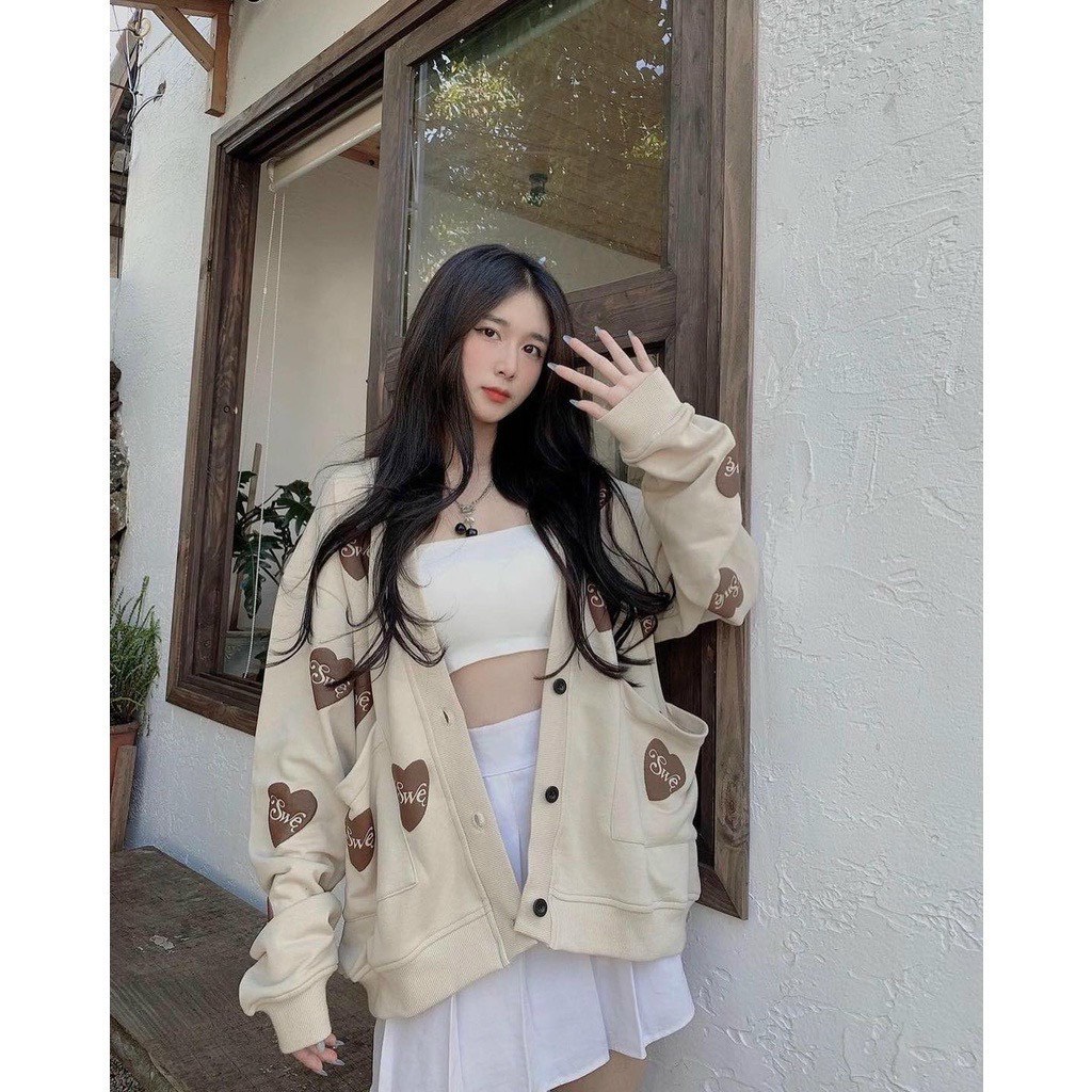 Áo Khoác Cardigan Trái Tim Cho Nữ Phong Cách Ulzzang Phù Hợp Đi Đà Lạt, Dạo Biển, Labibi