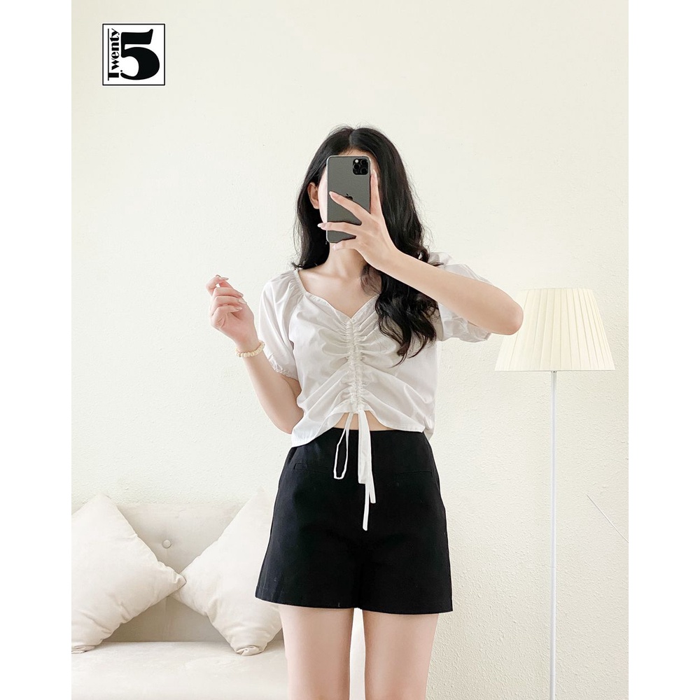 Áo kiểu nữ croptop rút nhún dây thân trước chun vai Twentyfive N135