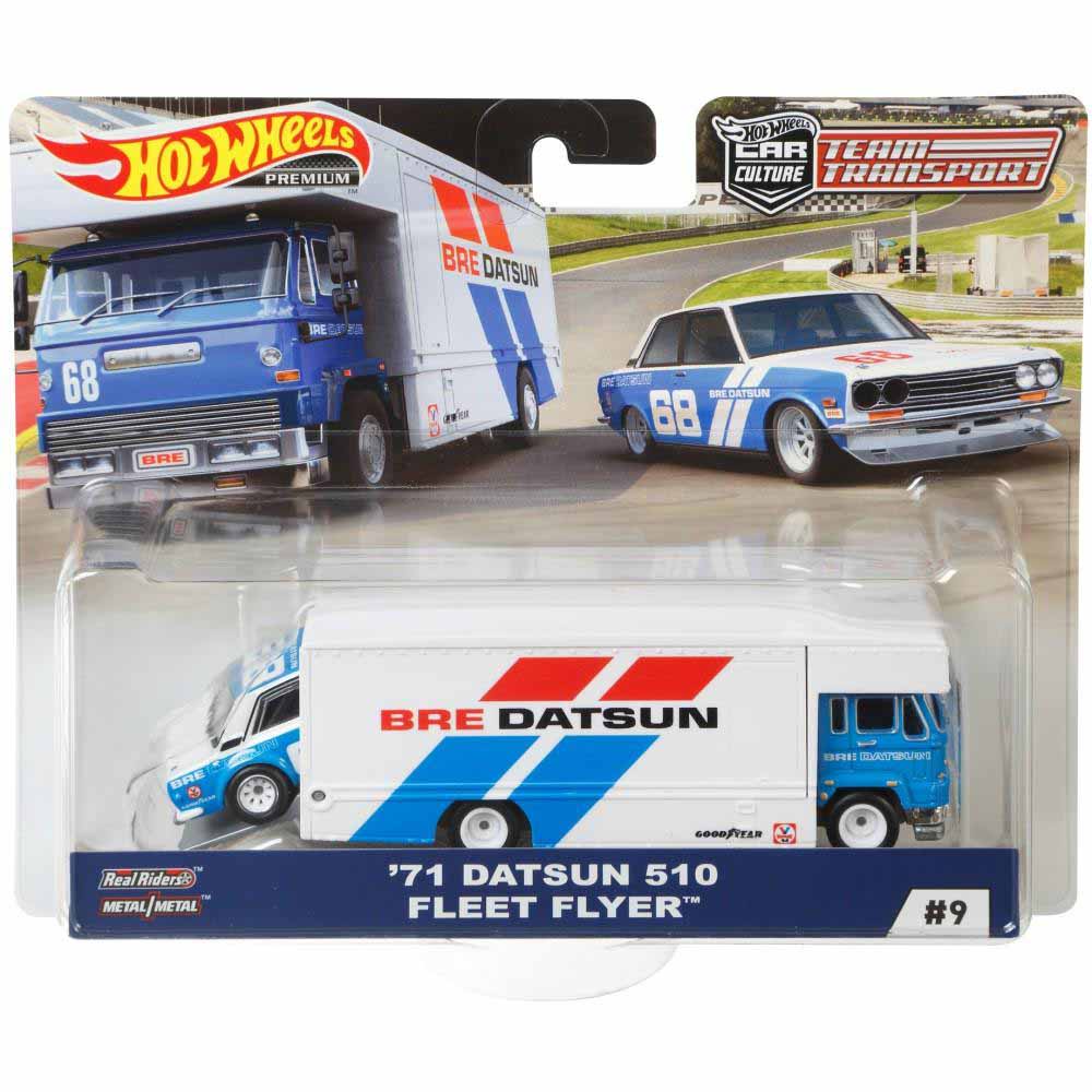 Xe mô hình Hot Wheels Team Transport '71 Datsun 510 Fleet Flyer  Premium