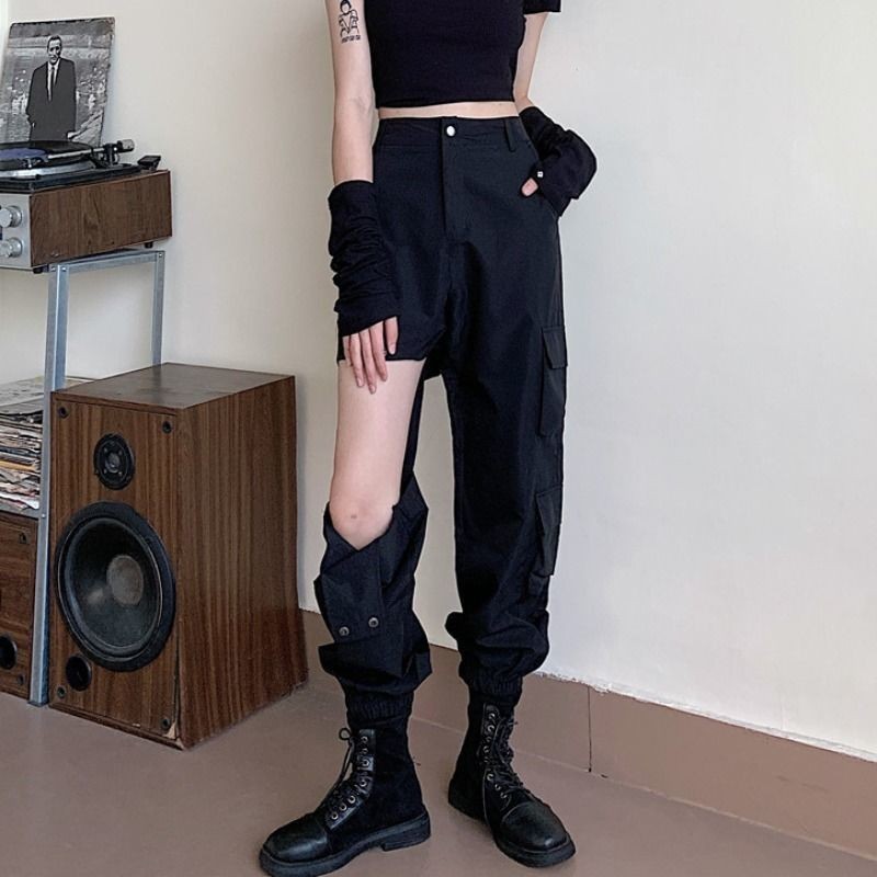 [HOT TREND] Quần Cotton đen Hiphop tập nhảy túi hộp bó ống lưng cao Hàn Quốc Ulzzang soái tỉ cool ngầu cá tính sành điệu