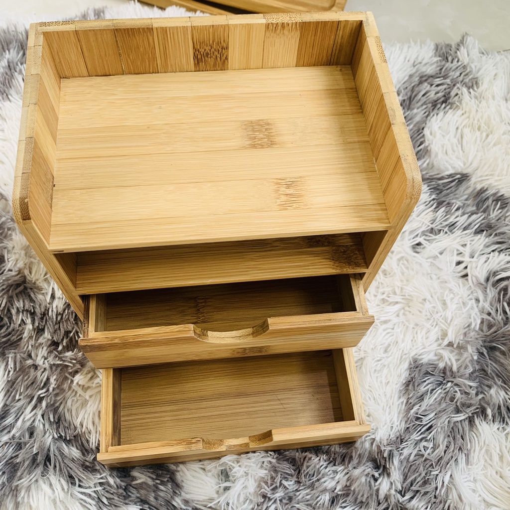 Kệ mỹ phẩm mini - để đồ dùng văn phòng- Gỗ tre tự nhiên