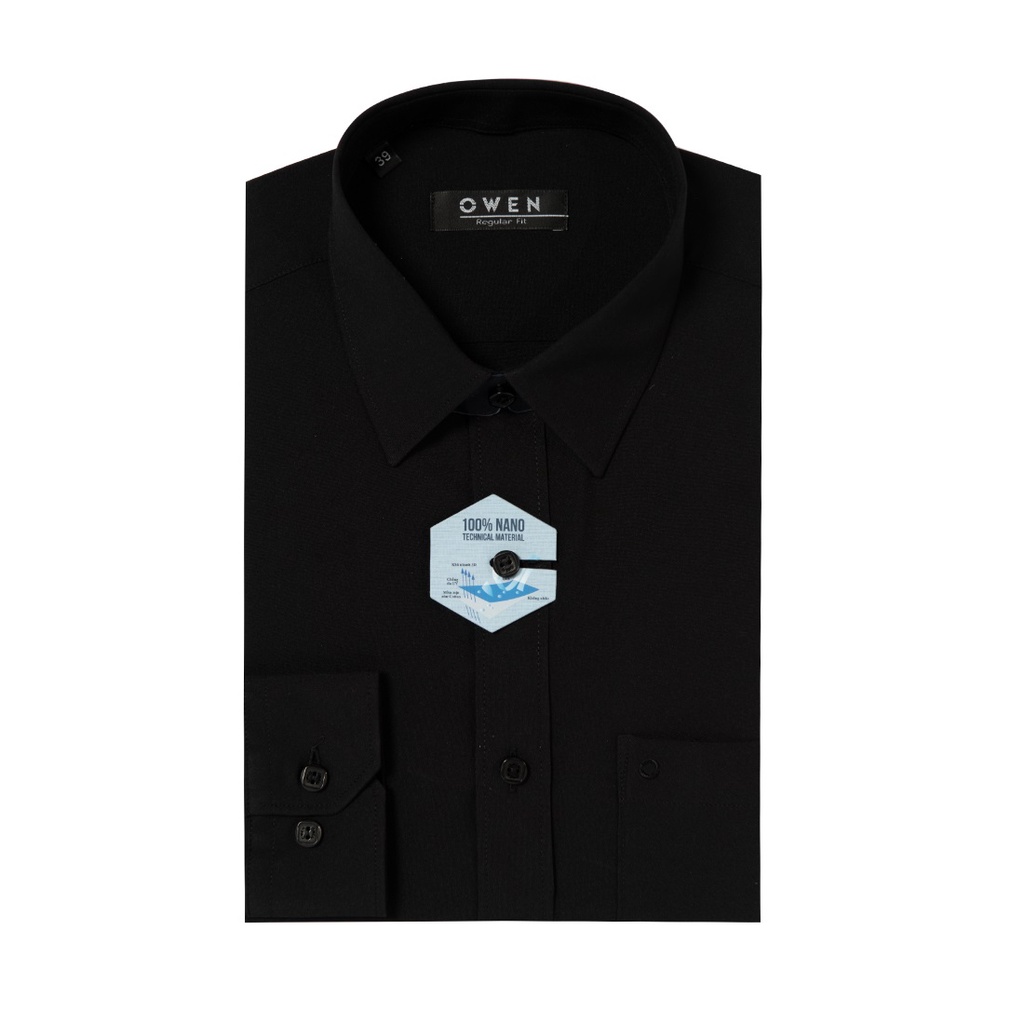 Áo Sơ Mi Đen Dài Tay Nam OWEN AR221203DT Somi Công Sở Vải Nano Cao Cấp Màu Đen Trơn Dáng Regular Fit Tà Lượn Có Túi