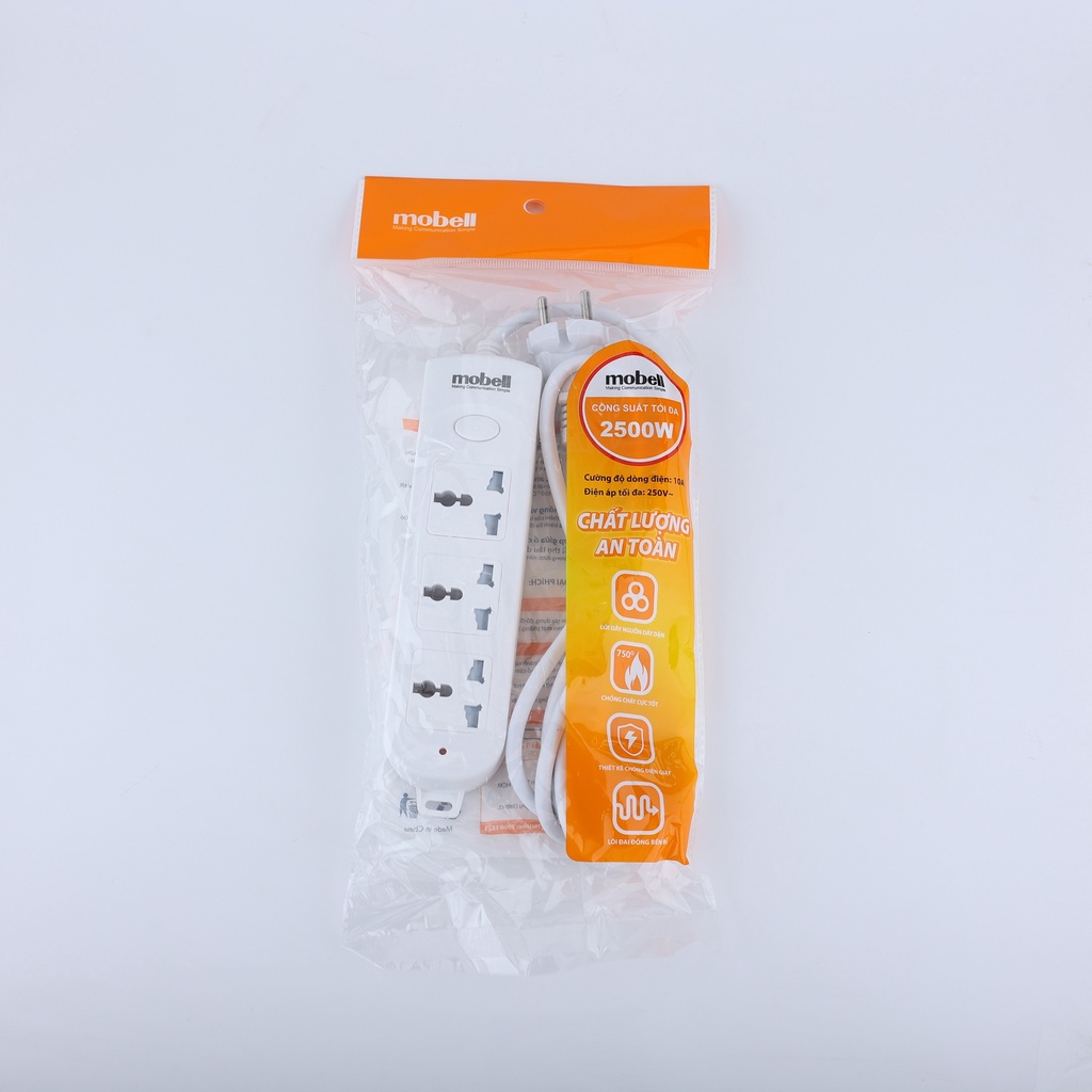 Ổ Cắm Điện Đa Năng Mobell 3 Lỗ Cắm 3m/5m Có Công Tắc Chịu Nhiệt Cao 750 Độ C 2500W mã CX1303UO-OL