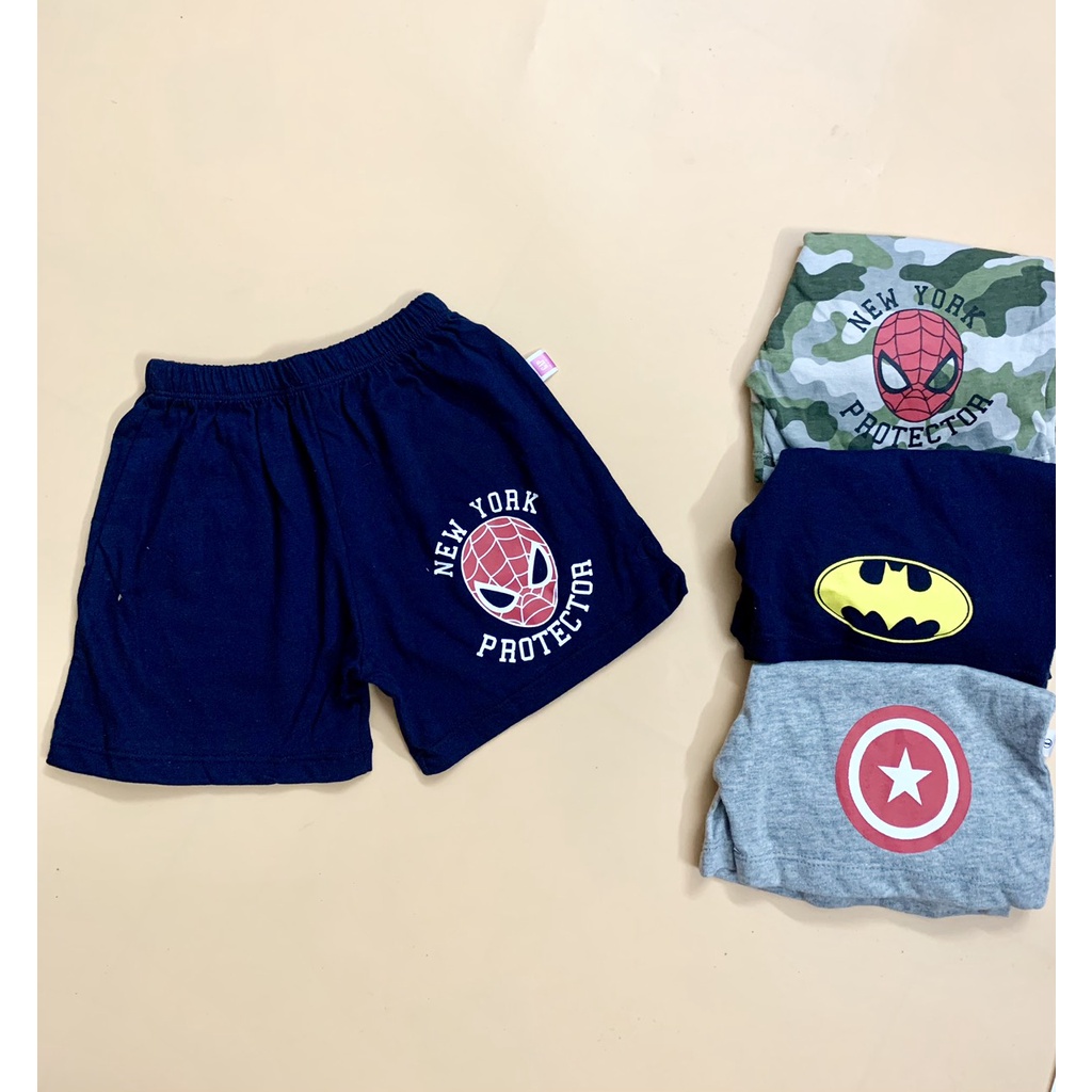 Quần đùi cotton cho bé trai chất cotton xuất rất mềm mát in hình Spiderman, Batman, Thuyền trưởng Mỹ CA, hàng VN