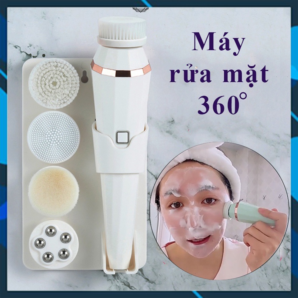 Máy mát xa mặt 4 trong 1, làm sạch mặt, tẩy da chết, mát xa xoay 360 độ, bảo hành 12 tháng
