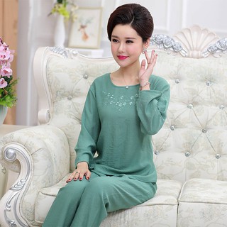Bộ Đồ Ngủ Tay Dài Chất Liệu Cotton Lụa Thời Trang Mùa Hè Cho Nữ