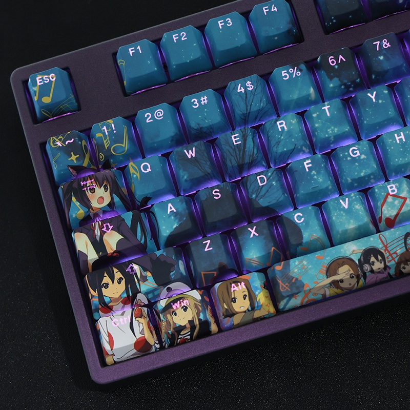 K-ON Theme Keycaps Hirasawa Yui Keycaps OEM Profile PBT Thuốc nhuộm thăng hoa Bàn phím cơ Keycaps Anime Keycaps ThroughL Light Keycaps 108 phím
