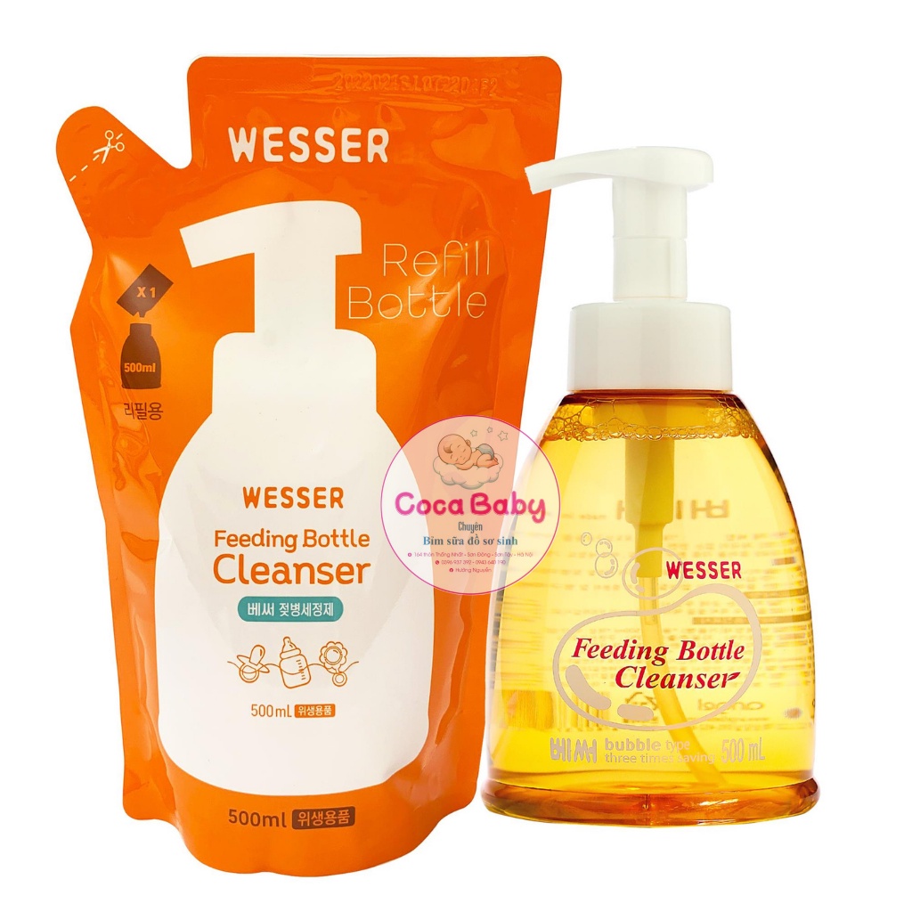 Nước rửa bình sữa Wesser giúp vệ sinh bình sữa dễ dàng an toàn cho bé sử dụng dung tích 500ml nhập khẩu Hàn Quốc