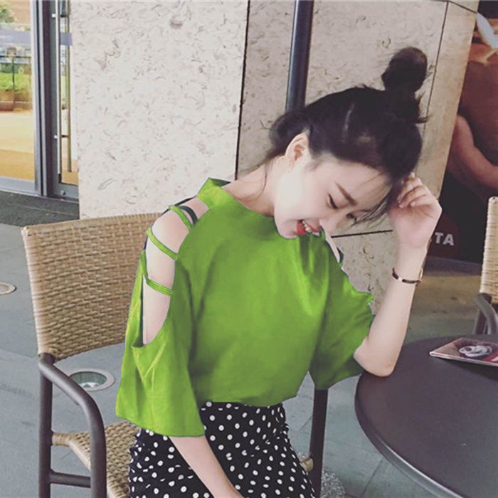 Áo Thun Tay Ngắn Hở Vai Màu Trơn Thời Trang Dành Cho Nữ
