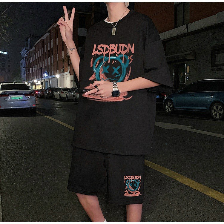 Set Đồ Bộ Nam Nữ Hình Gấu Cute - Mặc Nhà - Biển - Du Lịch - Áo Thun Tay Lỡ Unisex Phối Quần Short Đùi