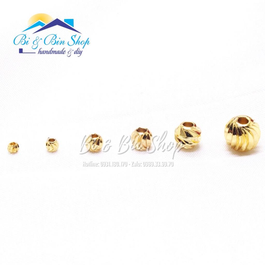 10 Viên Charm Tròn Khía Xoắn Xỏ Xen Hạt Chuỗi Làm Vòng Đeo Tay, Dây Chuyền, Làm Trang Sức Handmade