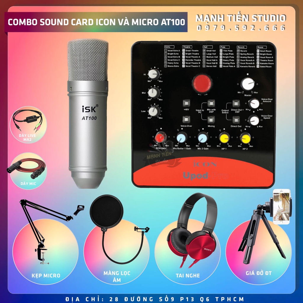 Combo Sound Card Icon Upod Pro Mic Thu Âm ISK AT100. Kiểu Dáng Cực Đẹp, Chất Âm Cực Hay, Dễ Dàng Sử Dụng. Bảo Hành 12TH