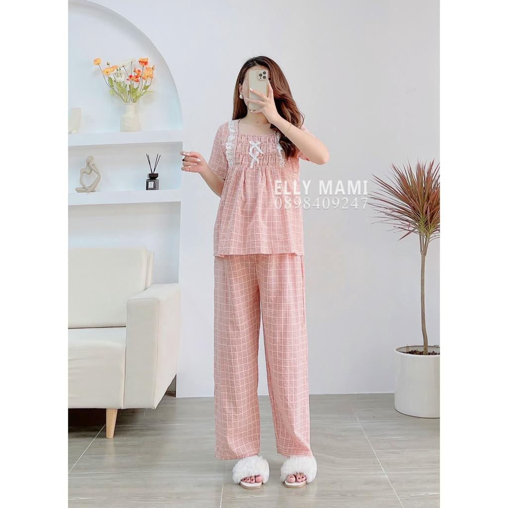 ( 40kg - 85kg ) Đồ Bộ Bầu Và Sau Sinh Nhiều Màu , Đũi Hàn Caro Ngắn Tay , Quần Dài Form Dễ Mặc , Siêu Mát Nhẹ Tênh