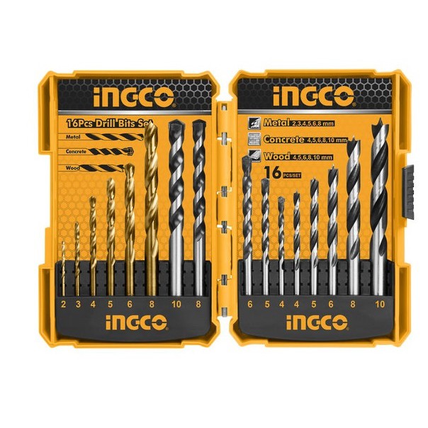 INGCO Bộ 16 mũi khoan kim loại bê tông gỗ AKD9165 AKDL11601