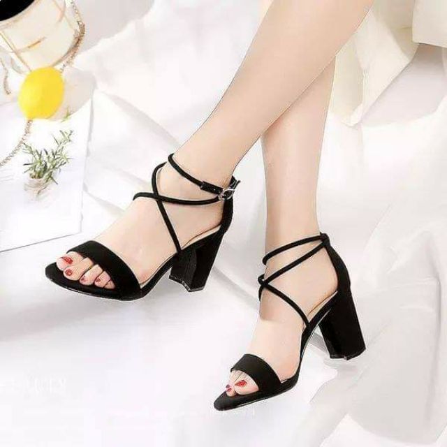 Sandal big size cao gót màu đen 5 cm size 40 đến 44