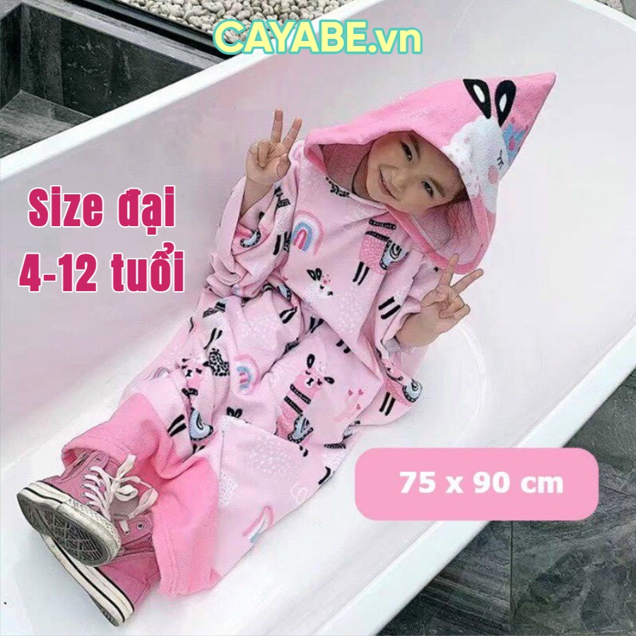 Khăn tắm choàng cho bé CAYABE đi bơi, đi biển có mũ trùm, áo choàng tắm ngựa Pony, cá mập, công chúa Elsa, khủng long