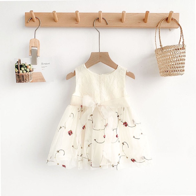 Váy cho bé gái sát nách có ren thêu hoa 4 lớp, đầm đẹp cho bé gái từ 7-16kg-susan kids