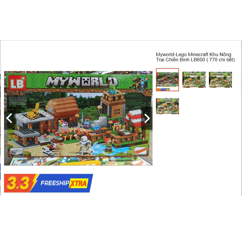Bộ Lego lắp ráp xếp hình Myworld-Lego Minecraft Khu Nông Trại Chiến Binh LB600