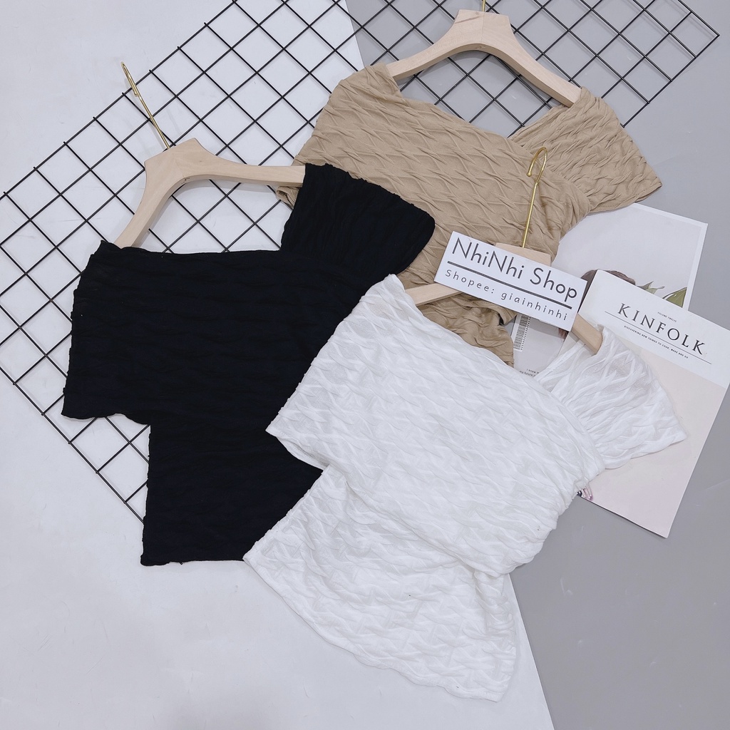 Áo xốp lệch vai dáng ôm sang chảnh, Áo kiểu trễ vai form ôm sexxy AS8024 - NhiNhi Shop