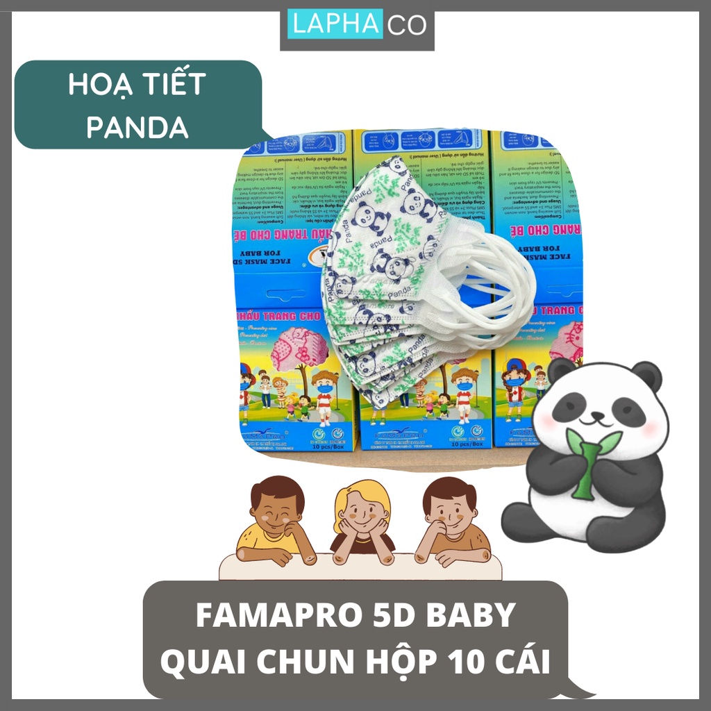Hộp 10 cái Khẩu trang y tế em bé lớp Famapro 5D BABY QUAI CHUN 2-4 tuổi