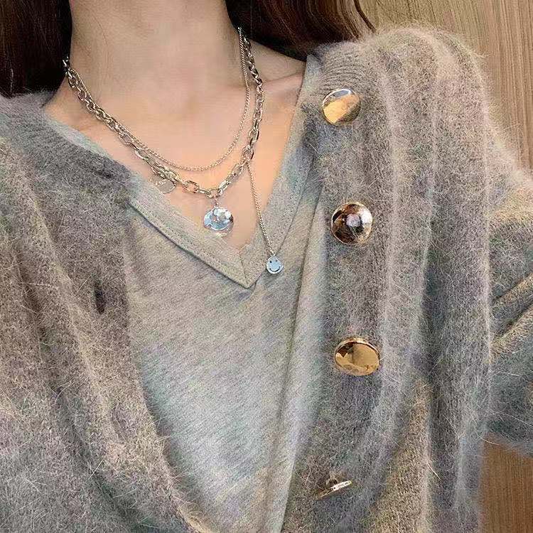 Dây Chuyền Kim Loại Mặt Hình Mặt Cười Phong Cách Hip Hop