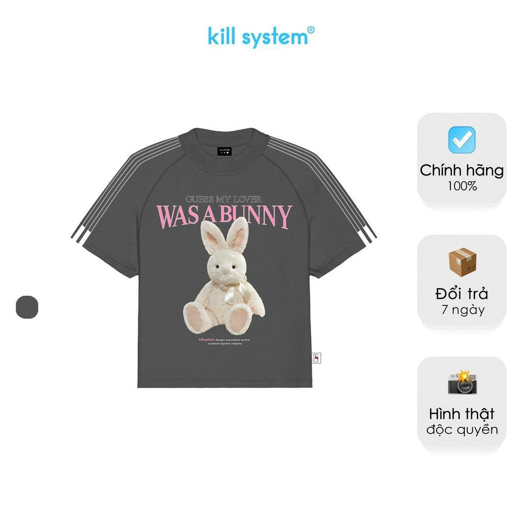 Áo thun form fit Kill System Bunny Club màu xám chất vải cotton