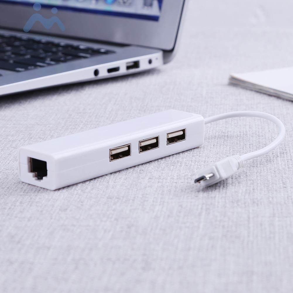 Bộ Chia 3 Cổng Usb 2.0 Hub 10 / 100mb Micro Usb Sang Rj45 Lan