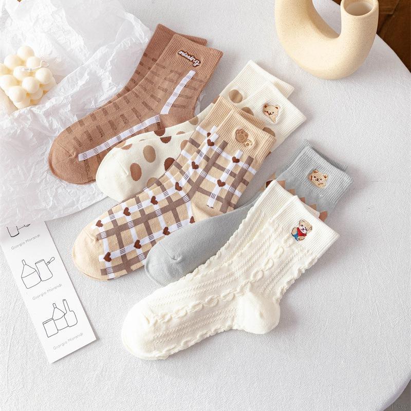 Vớ cotton họa tiết gấu hoạt hình dễ thương phong cách Hàn Quốc cho nữ