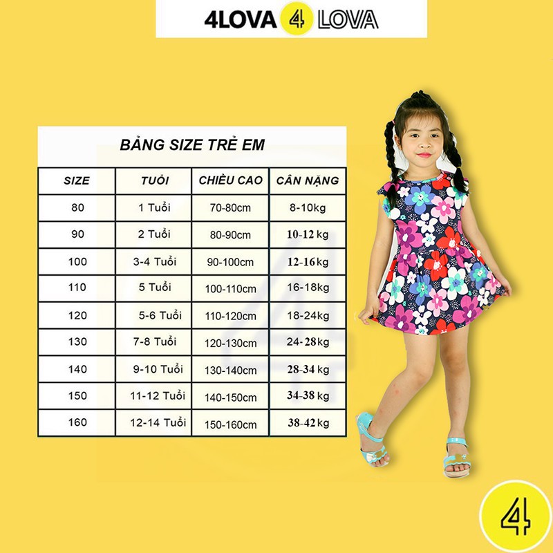 Váy bé gái 4lova chất liệu đũi cotton dáng rơi vai đáng yêu cho bé hàng chính hãng