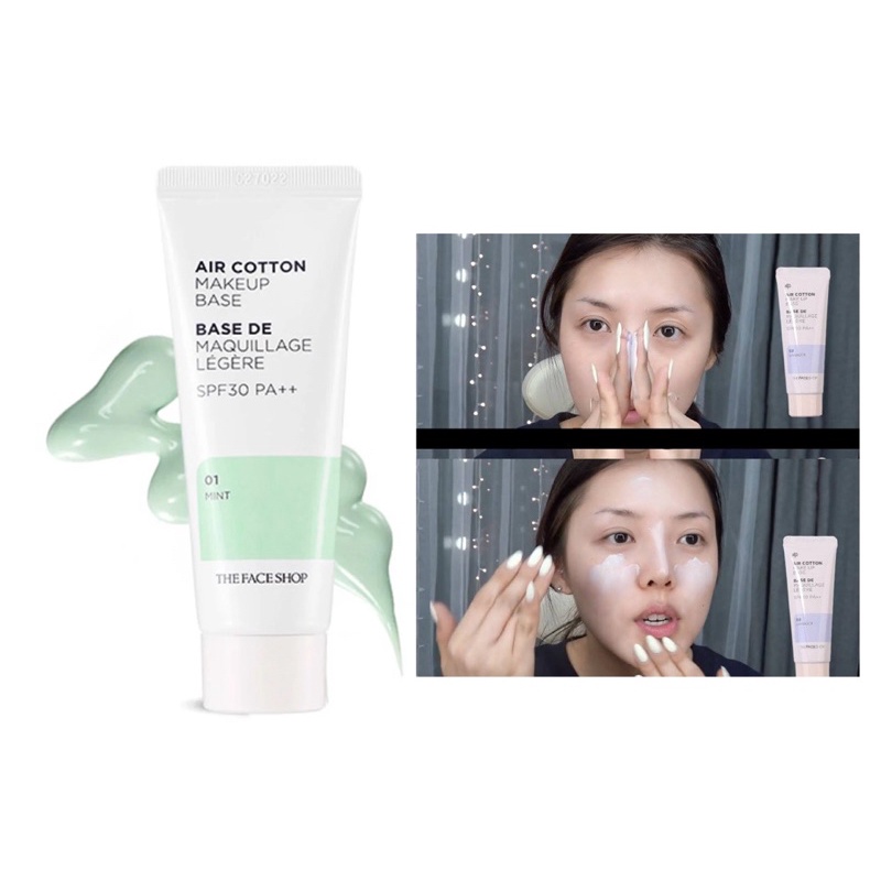 Kem lót kiềm dầu và hiệu chỉnh tông da The Face Shop Air Cotton Makeup Base SPF30 PA++ TFS 35g