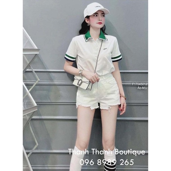 Áo polo cá sấu cổ bẻ xanh tay con phối viền a1704