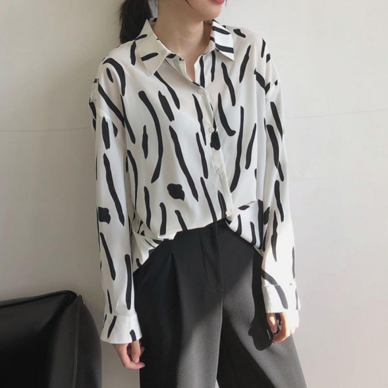 Áo sơ mi tay dài họa tiết trẻ trung, thanh lịch cho nữ