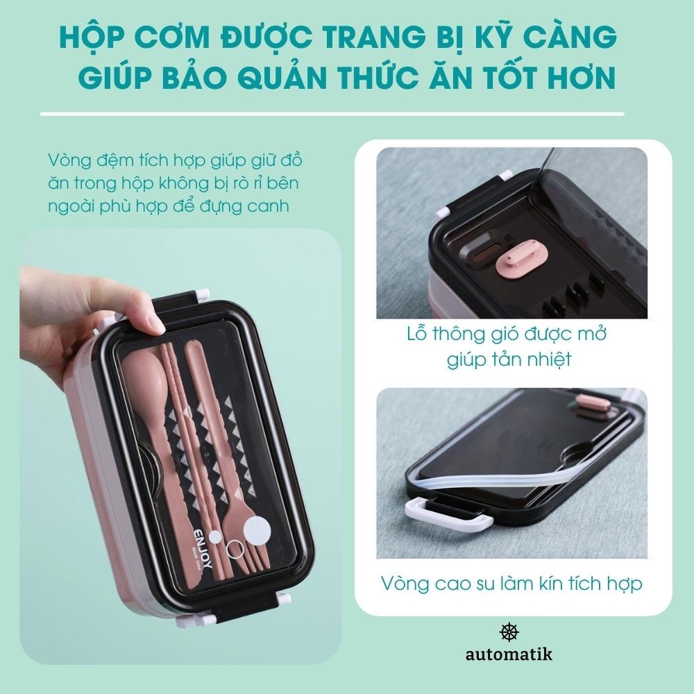 Hộp Đựng Cơm Giữ Nhiệt Văn Phòng, Cặp Lồng Đựng Đồ Ăn 2 Tầng Lõi Inox 304 - Automatik