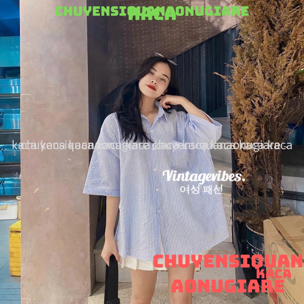 [FREESHIP] Áo sơ mi Hàn Quốc dáng rộng kẻ sọc nhiều màu Ulzzang (hàng QC) - Ảnh thật 1000% kaca chuyensiquanaonugiare