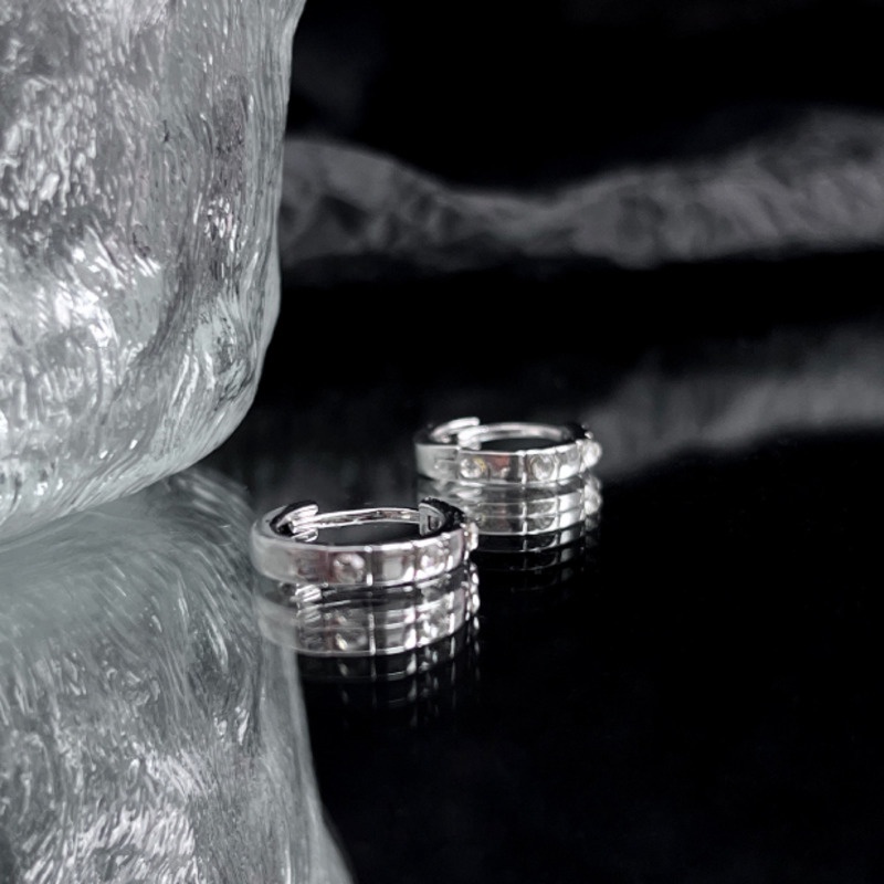 Bông tai chuôi bạc 925 hình vòng tròn đính kim cương phong cách Hàn Quốc sang trọng 19A1589