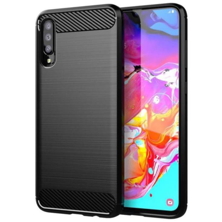 Ốp lưng dẻo Samsung Galaxy A70 / A50 / A50s / A30s vân sợi cacbon chống sốc, chống vân tay Rugger Amor