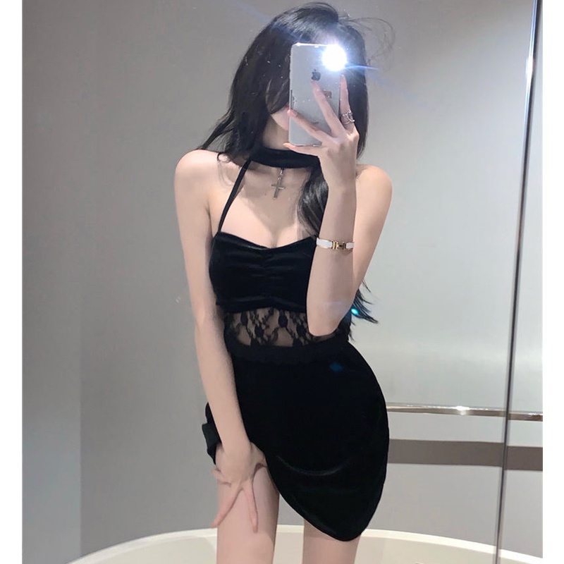 Đầm Mini Hai Dây Viền Ren Thời Trang Mùa Hè Cho Nữ