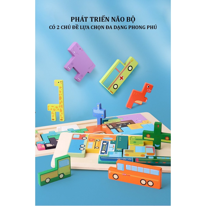 Bộ Đồ Chơi Xếp Hình Khối Bằng Gỗ Theo Chủ Đề Động Vật Và Giao Thông