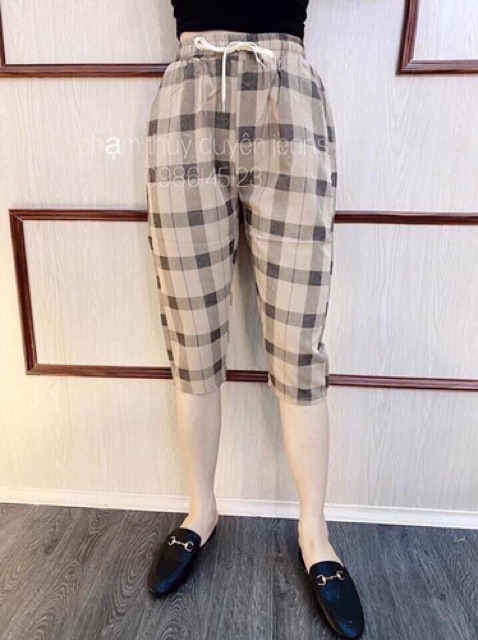 Quần đũi ngố kẻ cạp chun