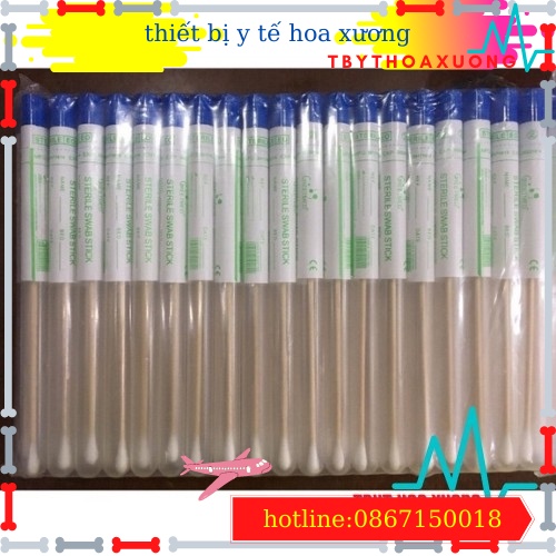 [Hàng Nhập Khẩu] Tăm Bông Lấy bệnh Phẩm Cán gỗ Vô Trùng Túi 100 Que