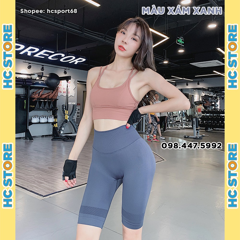 Quần Short Lửng Nữ Gymicon QL05 Tập Gym Yoga Nâng Mông Lưng Cao Cao Cấp Hoạ Tiết Vân Chìm Chất Dệt Kim - HcSport68