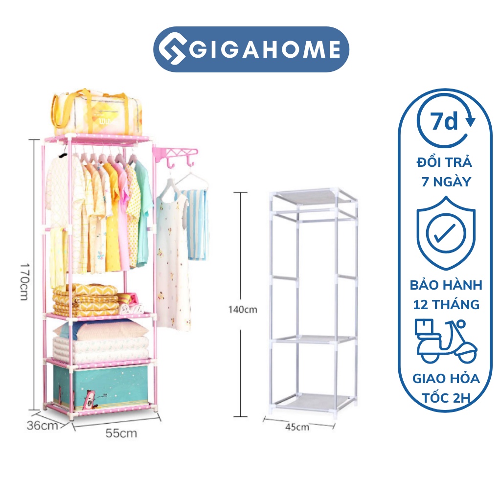 Kệ Treo Quần Áo Chữ H 4 Tầng 3 Ngăn GIGAHOME Loại Lớn Có Móc Treo Bên Cạnh 9571