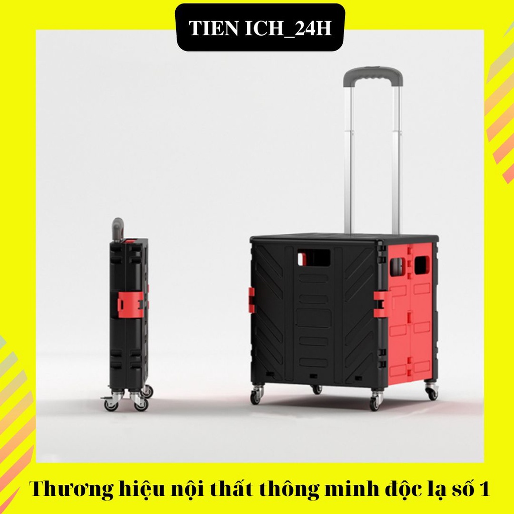 Xe đẩy hàng gấp gọn 4 bánh hình vali độc đáo - Thùng đựng đồ hình vali đa năng dùng trên oto và đi siêu thị