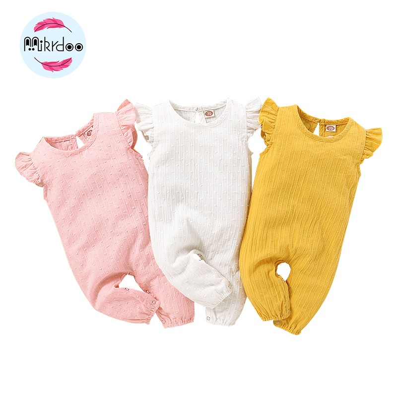 Áo Liền Quần Mikrdoo Tay Ngắn Chất Cotton Màu Trơn Cho Trẻ Sơ Sinh