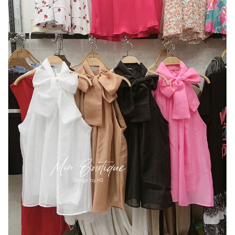Áo lụa cổ yếm nơ dài sát nách | BigBuy360 - bigbuy360.vn