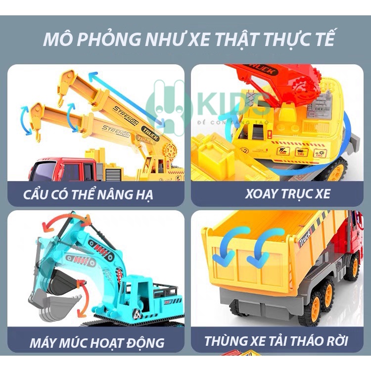 Set 6 xe xây dựng công trình, xe cứ hỏa, cứu hộ thành phố, xe vệ sinh môi trường, xe cảnh sát, xe quân sự chạy đà cỡ lớn