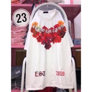 áo thun tay lỡ unisex oversize hoa Hồng chữ cổ Mikenco
