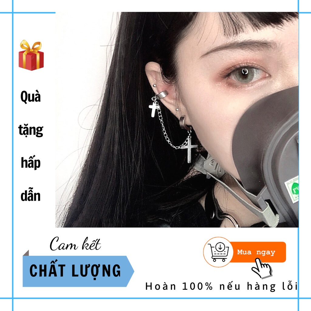 Khuyên tai nam nữ siêu ngầu hình thánh giá unisex CAM KẾT CHẤT LƯỢNG hợp kim sáng không gỉ LW UNISEX khuyên tai hip hop